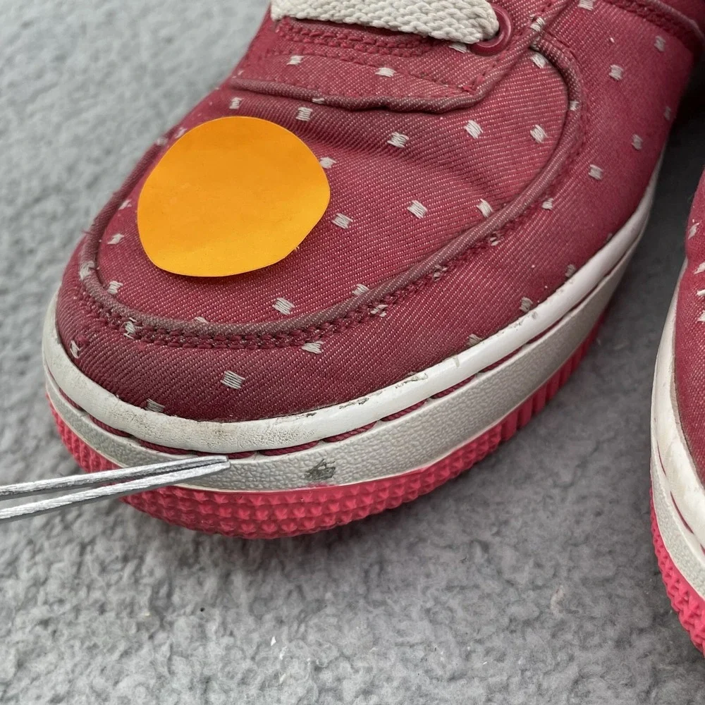 Nike Air Force 1 Shoes Youth 6.5 Red Pink‎ Dot Canvas Sports Casual Streetwear
